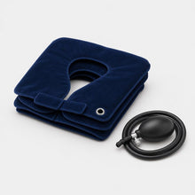 The collar deflated and folded flat next to the coiled tube and hand pump, showing how little space it takes to pack